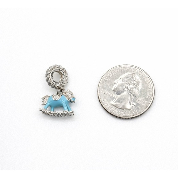 Rare Judith Ripka Baby Blue Enamel Rocking Horse Charm 925 Sterling Silver - Picture 2 of 2
